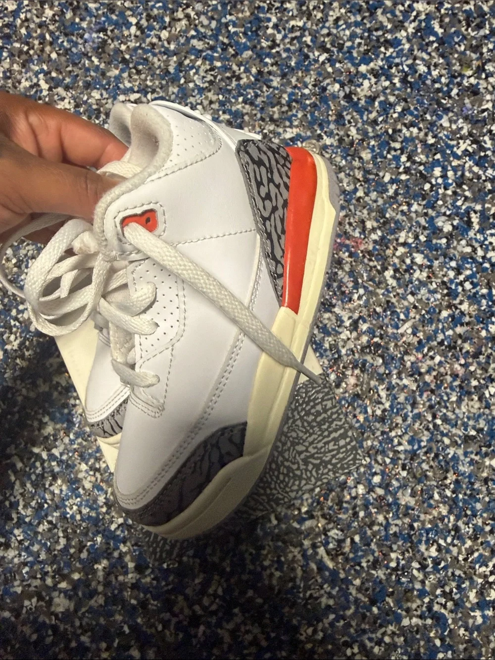 Jordan Kids White Sneakers with Grey Elephant Print and Red Accents